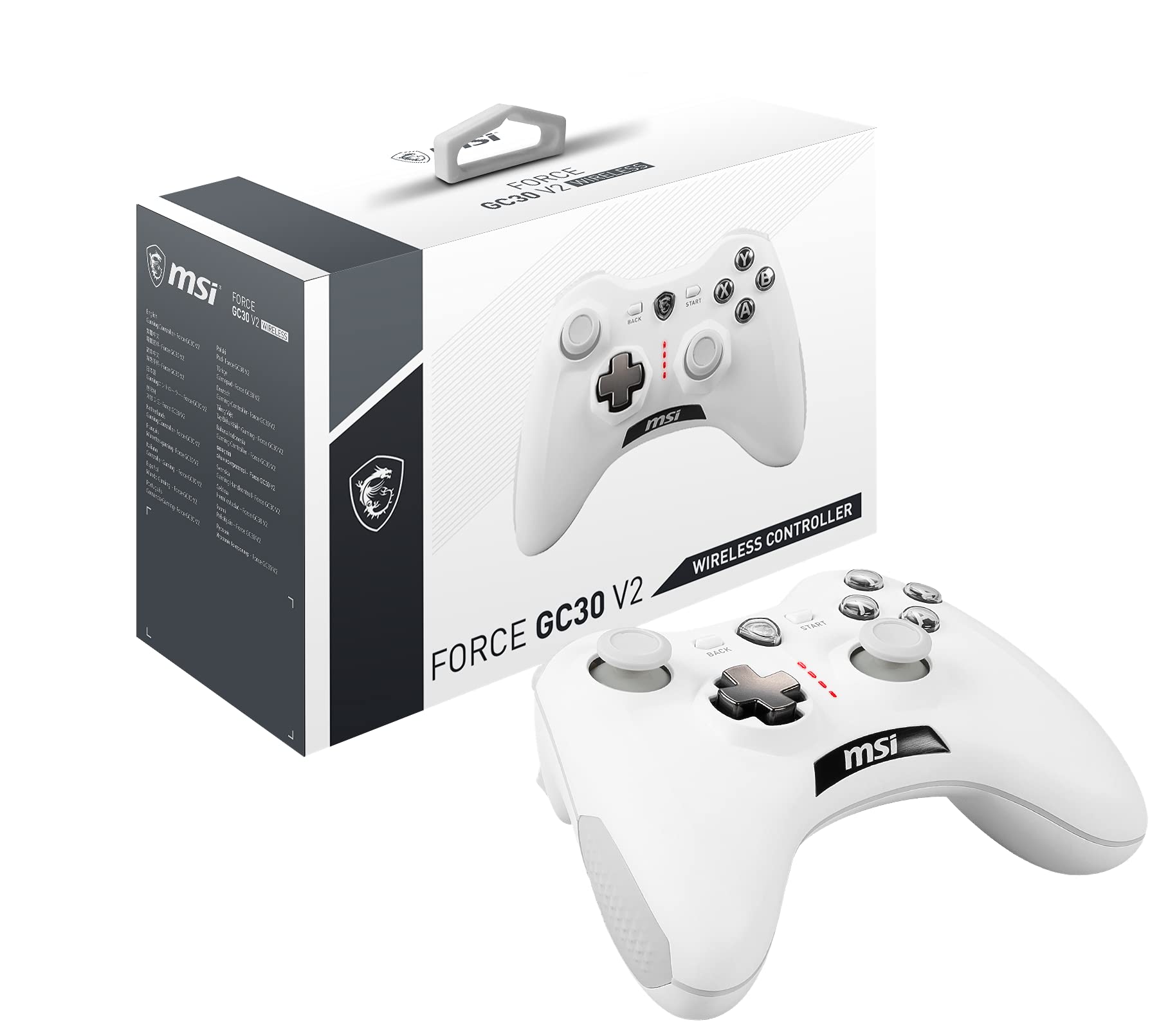MSI FORCE GC20 V2 WHITE Wired PC Gamepad Controller - Interchangeable D-Pad Covers, Dual Vibration Motors, USB 2.0 - Wired