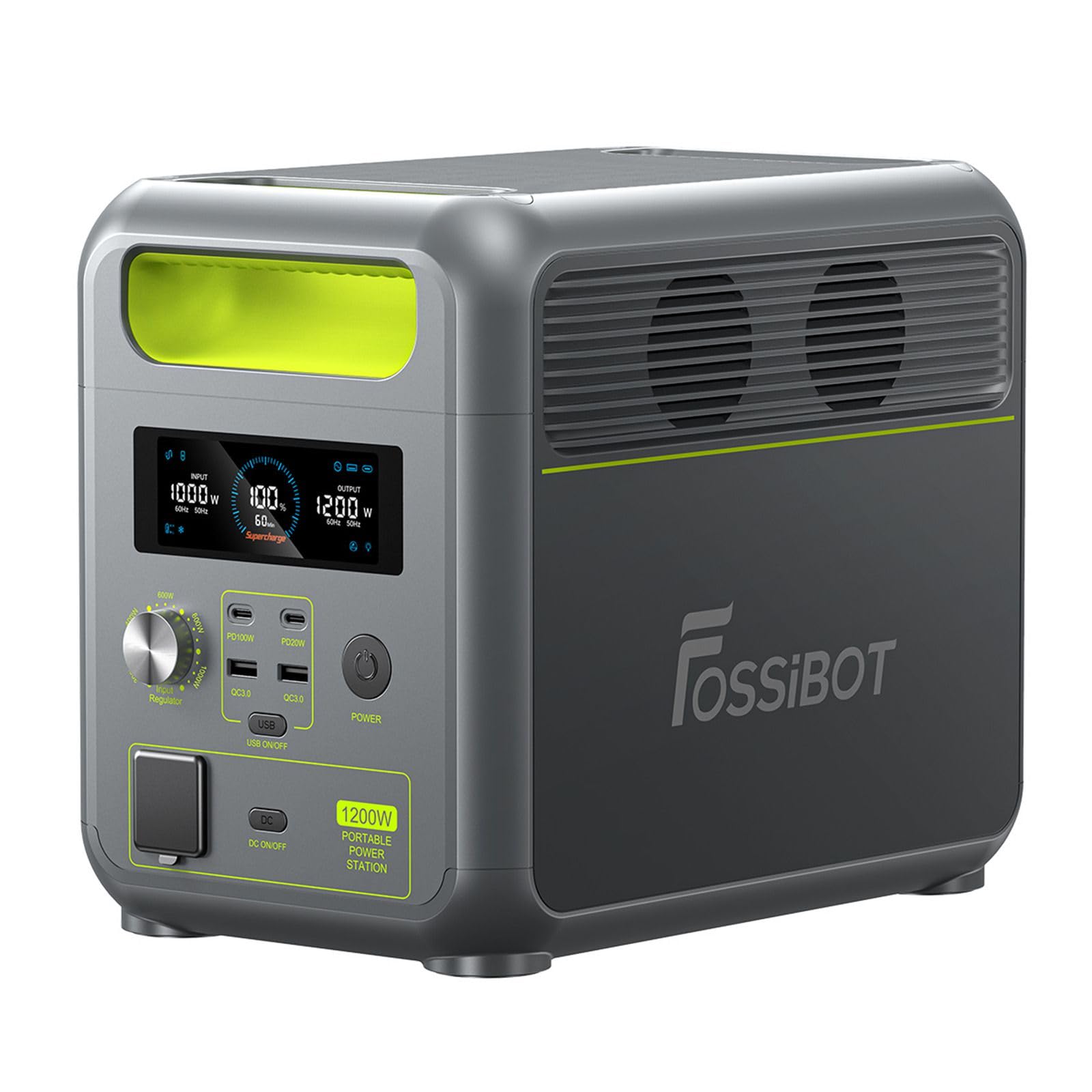 FOSSiBOT Tragbare Power Station F2400: 2048Wh LiFePO4 solargenerator with 3 x 230V AC Output 2400W (4800W Peak), 1.5H full charge, Applicable to RV/Camping/Home