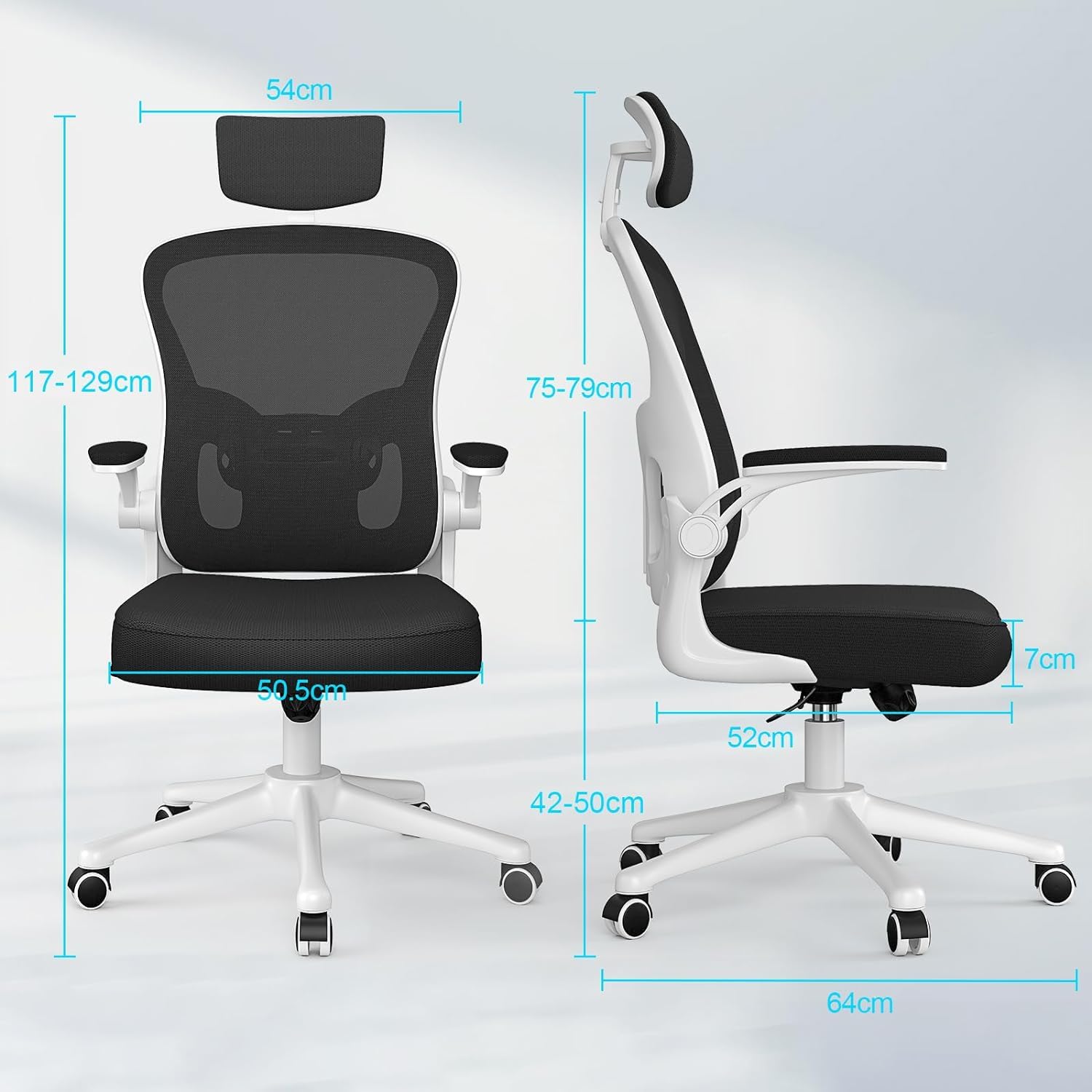 naspaluro Office Chair Ergonomic Desk with 90° Flip-up Armrest Lumbar Support, Height Adjustable Chair, Executive Swivel Computer Padded Seat Cushion for Home/Office