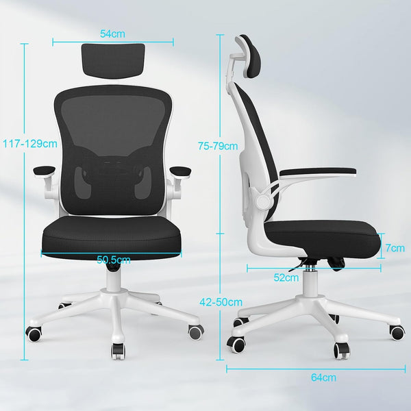 naspaluro Office Chair Ergonomic Desk with 90° Flip-up Armrest Lumbar Support, Height Adjustable Chair, Executive Swivel Computer Padded Seat Cushion for Home/Office