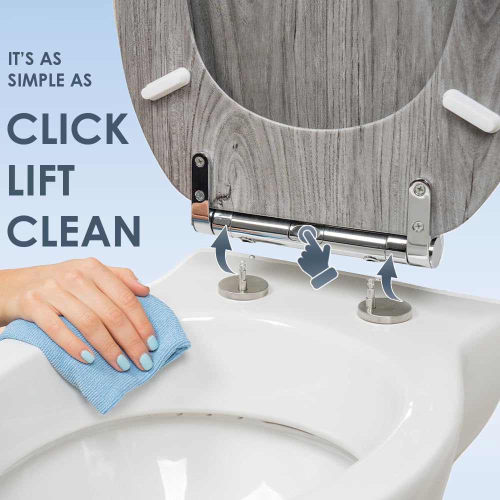 AQUALONA® Luxury Soft Close Toilet Seat - Moulded Wood - Stainless Steel Slow Close Hinges - Click, Lift & Clean Technology (Bamboo Toilet Seat)