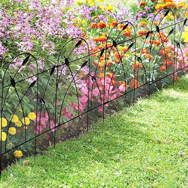 Thealyn Metal Decorative Garden Fence Panels, 82cm.H x 50cm.W (10 Panels, Total Length 4.9m) No Dig Fence Rustproof Wrought Iron Landscape Fencing for Flower Bed, Trees, Animal Barrier, Bronze
