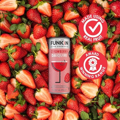 Funkin Strawberry Daiquiri Pre-Mixed Cocktail Cans 200 ml (Case of 12) | Premium Ready to Drink Cocktails - Bar Quality Drinks Made with Real Fruit and Nitro Infused