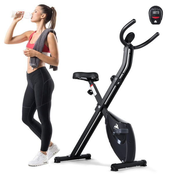 EVOLAND 265LBS Exercise Bike, Foldable Exercise Bike with LCD Display and 8-Level Adjustable Resistance, Max Load for Home Trainer Use, Maximum Weight