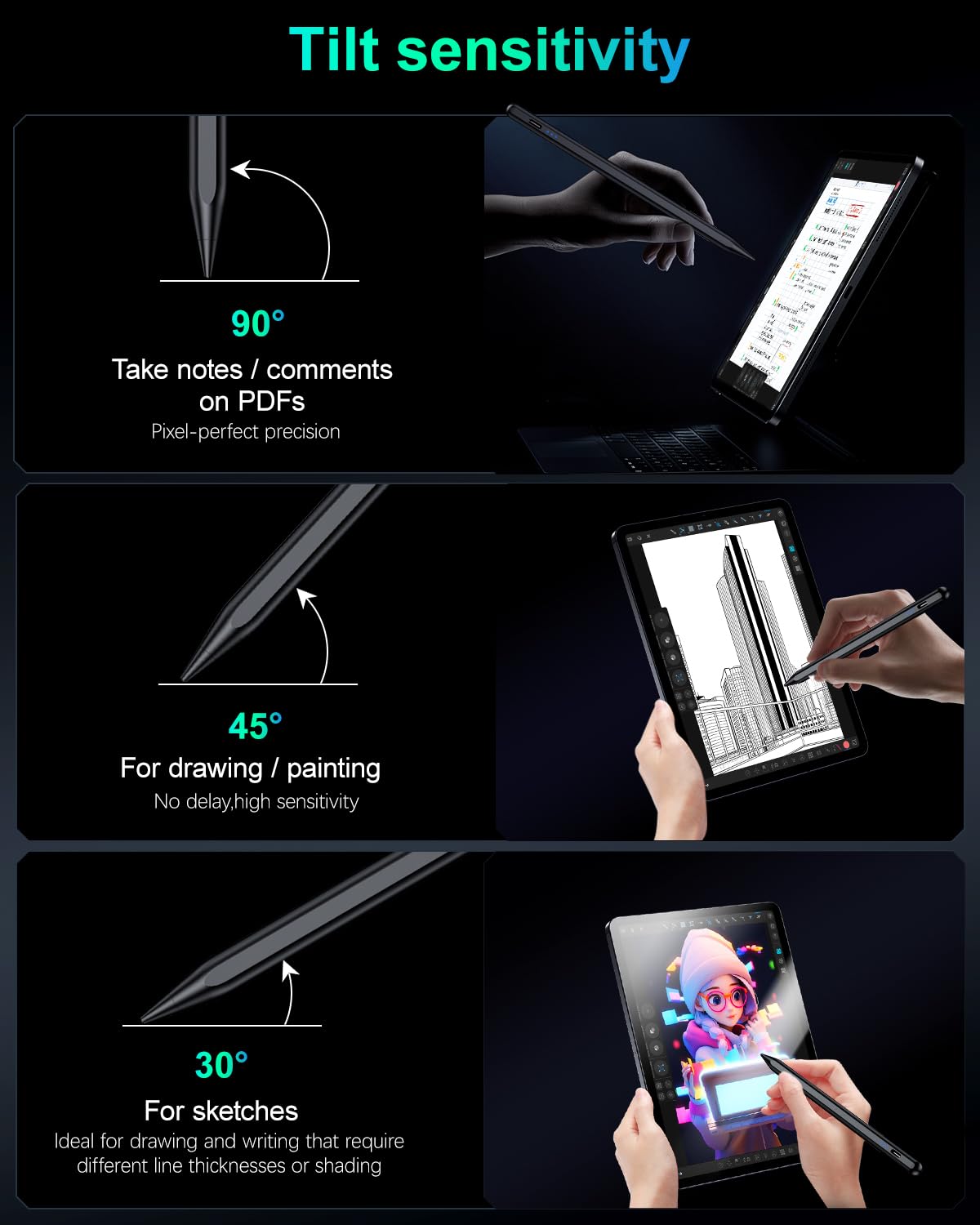 Variglas Pencil for iPad - 2018-2025 15 Minutes Fast Charging, Palm Rejection,Tilt Sensitivity, Stylus Pen Compatible with iPad Pro 11"/12.9"/13", 11/10/9/8/7/6th Gen, Air 3-6, Mini 5/6