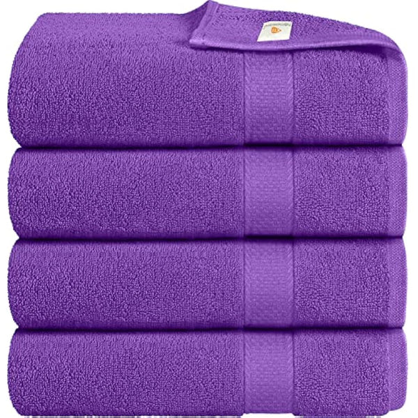 Bath Towels Pack of 4 Egyptian Cotton Towel Set Highly Absorbent Soft Bathroom Towels Set of 4 Ring Spun Cotton Quick Dry Large Towels (Aubergine)