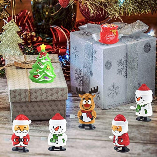 Christmas Cracker Gift Fillers - 5Pack Wind Up Racing Toys, Shake Head Walking Clockwork Spring Jumping Toys for Kids' Stocking & Party Bag