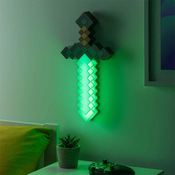 Minecraft Diamond Sword Light - Officially Licensed Merchandise, 3 Dynamic Light Modes with Sound Reaction, Gamer Room Decor and Collectible, USB or Battery Powered | Paladone