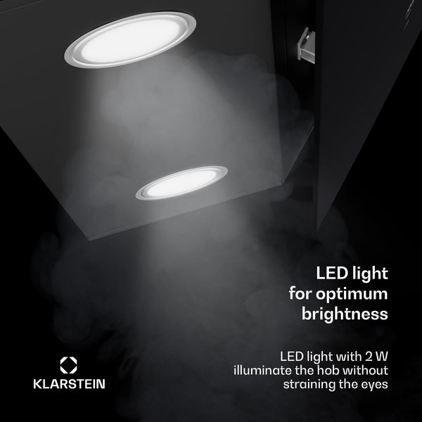 Klarstein Alina 90 Angled Cooker Hood - 600m³/h Air Flow, Touch Panel, LED Backlighting, Quiet 63dB, Energy Class A, 90cm Extractor Hood, Black