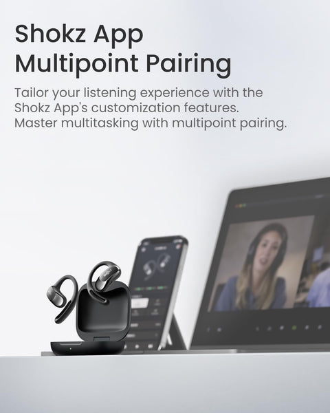 SHOKZ OpenFit Air Open-Ear Headphones, True Wireless Bluetooth Earphones with Mic, Fast Charging, 28h Playtime, IP54 Waterproof for Workout - Black