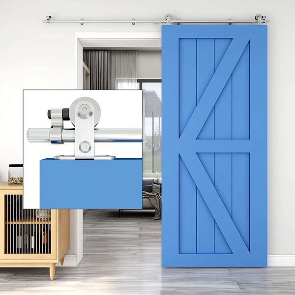 CCJH 200CM/6.6FT Stainless Steel Sliding Barn Door Hardware Kit Track Roller Closet Accessory for Single Door T Shape