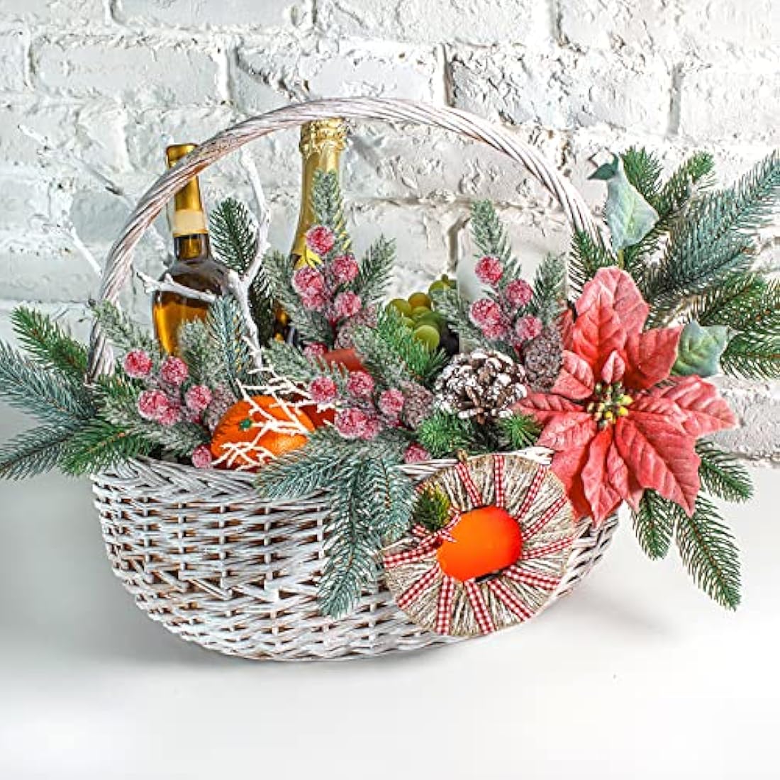 ELECLAND 10 Pcs Christmas Picks Decorations Artificial Pine Branches Stems Spray with Pine Cones Faux Pine Picks Red Berry Holly Leaves for Craft Floral Christmas Wreath Picks Ornaments, Red