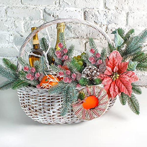 ELECLAND 10 Pcs Christmas Picks Decorations Artificial Pine Branches Stems Spray with Pine Cones Faux Pine Picks Red Berry Holly Leaves for Craft Floral Christmas Wreath Picks Ornaments, Red