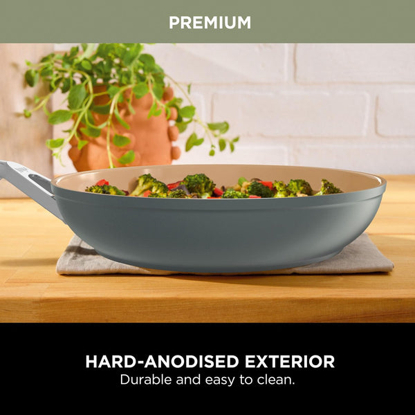 Ninja Extended Life 28cm Ceramic Frying Pan, Non-Stick (No PFAs, PFOAs, Lead or Cadmium), Induction Compatible, Stainless Steel Handle, Oven Safe to 285°C, Grey & Terracotta, CW90028EUUKDB