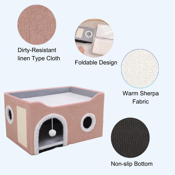 ERNAN Cat Beds,Cat Bed for Indoor Cats, Foldable Cat House,Large Soft Cave Bed with Scratching Board for Small Medium Pets (Pink, M)