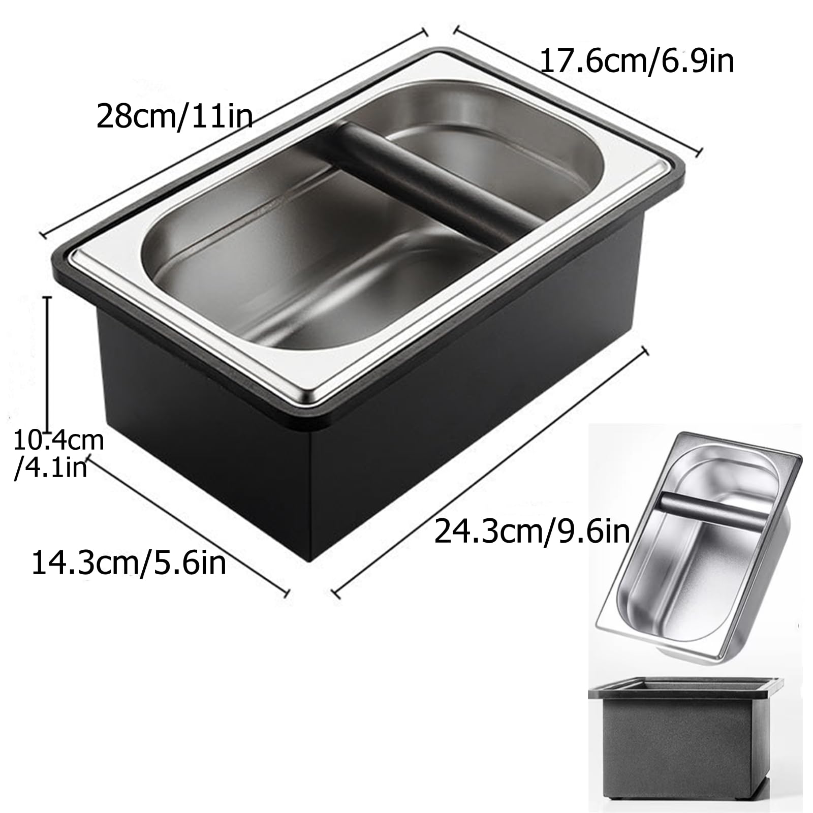 Gocoffun Espresso Coffee Knock Box, Large Size Stainless Steel Coffee Pucks Container, with Noise Reduction Rubber Ring,Silicone Bar for Knocking