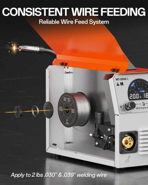 HITBOX Gasless MIG Welder 240V 200A, 3-in-1 Synergy Welding Machine MIG/ARC/Lift TIG with LED Display, Flux Core Wire & MIG Torch – IGBT Inverter Portable Welder(HBM200)