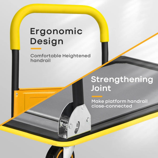 COSTWAY 150kg/300kg Folding Platform Trolley, Heavy Duty Hand Sack Truck with Handle & Bumper Strips, Rolling Flatbed Cart Dolly for Easy Transportation and Heavy Lifting (73x49x83cm, 150kg Capacity)