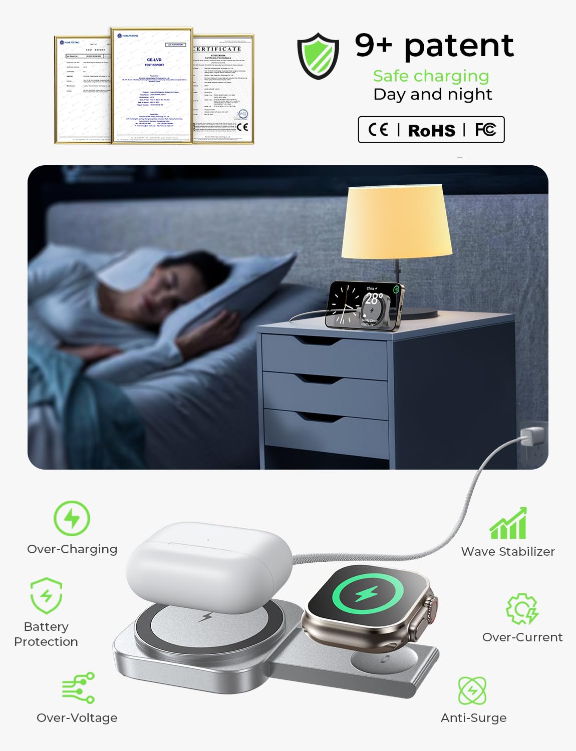 LISEN Travel Magsafe Wireless Charger for iPhone 16 Apple Watch, Mag Safecharger Charging Station Pad Portable Magnetic Charger Stand Dock Desk Accessories for iPhone 16 Pro Max 15 13 12 14 Pro iWatch