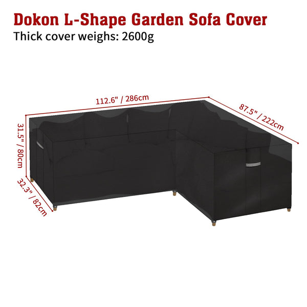 Dokon L-Shape Garden Furniture Covers Waterproof Heavy Duty 600D Oxford Fabric Windproof Anti-UV Outdoor Rattan Corner Sofa Cover with Air Vent, Patio