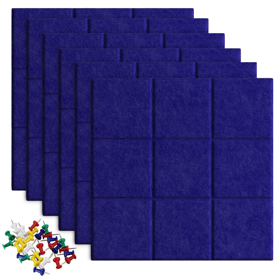 Uoisaiko Large 30x30cm Felt Board Tiles with 30 Pins, Pack of 6 Bulletin Board Notice Boards for Home Office Kitchen, Self Adhesive Pin Board Wall Tiles for Photos Memos