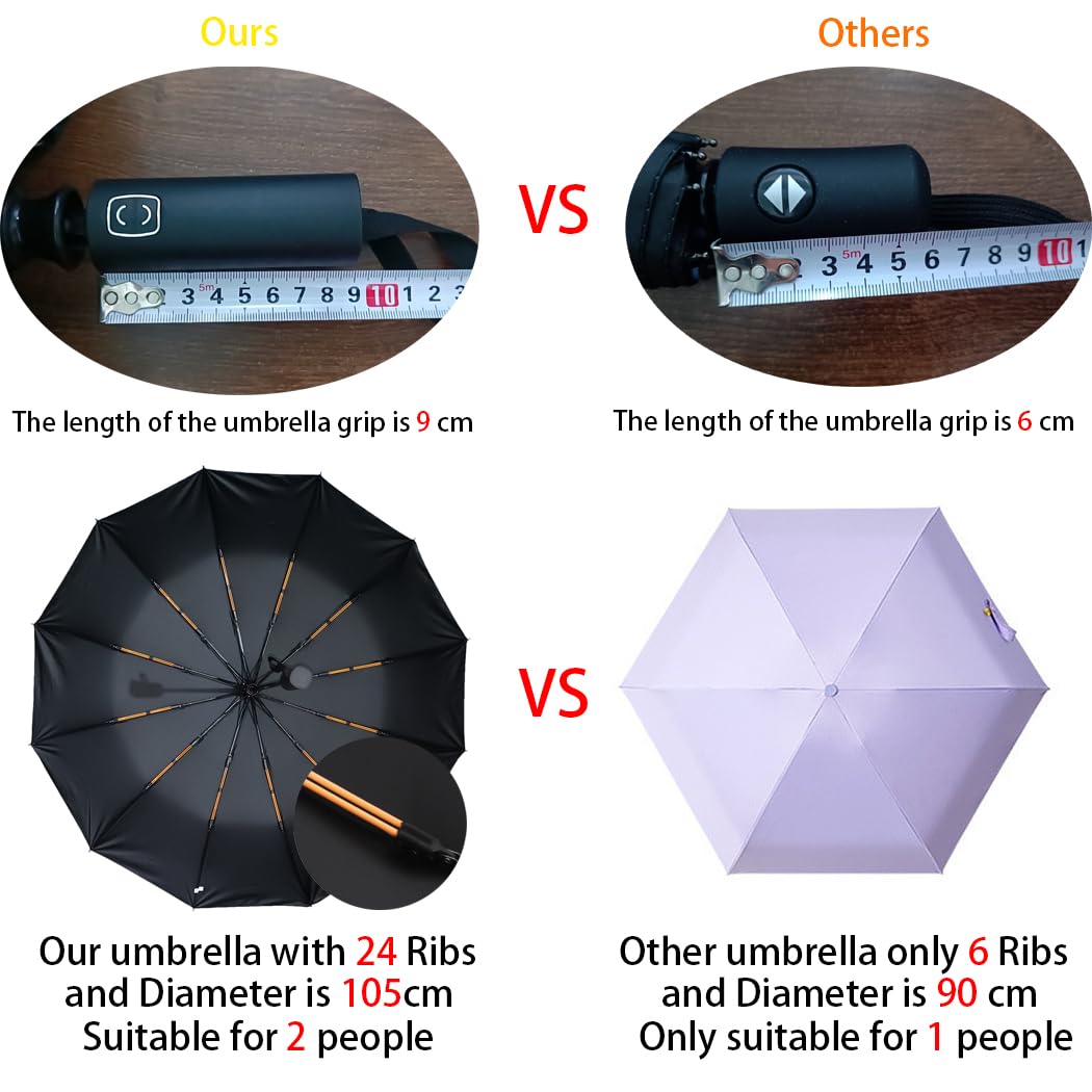 Maibar Umbrella Windproof Strong 24 Ribs Compact Umbrellas Sun UV Protection spf 50 Folding Travel Large Auto Open Close Umbrellas Umbrella (Black)