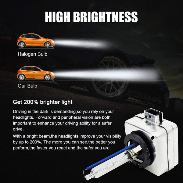Safego D1S Xenon Bulb 35W 8000K HID Headlight Super Bright Discharge Lamp Replace HID Kit 12V Car Bulbs Ice Blue LED Exterior Headlamp Bulbs, Pack of 2