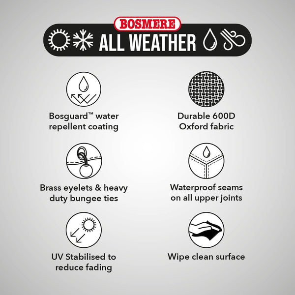 Bosmere All-Weather Picnic Table Cover, 100% Waterproof, UV Protected, Heavy Duty 600D Oxford Fabric, L183 W145 H76cm, A630C, Charcoal