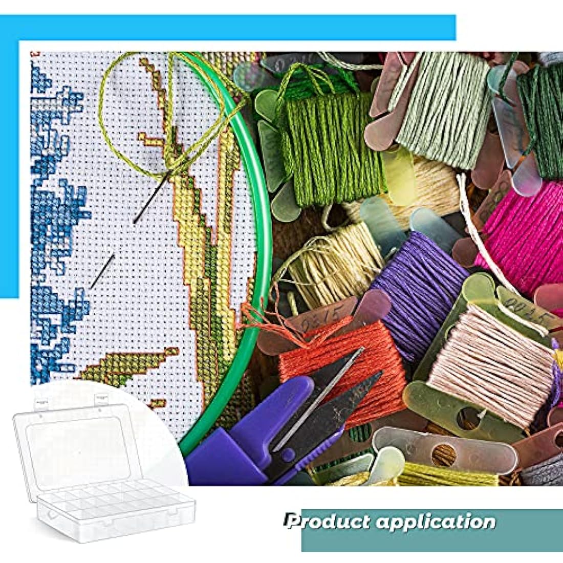 Queekay Embroidery Floss Organizer Box Set, Includes Compartments Cross Stitch Organizer Box, Plastic Floss Bobbins and 1790 Number Stickers for Thread Sewing, 4 Sets