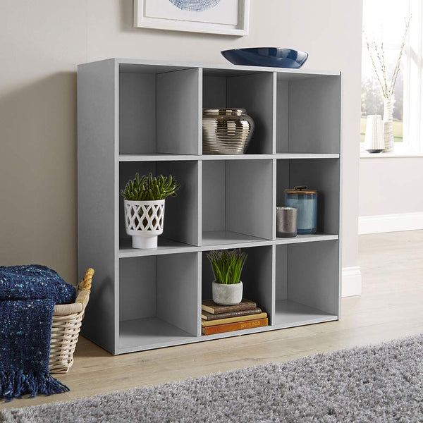 Home Source Storage 9 Shelf Cube Bookcase Wooden Display Unit, Grey