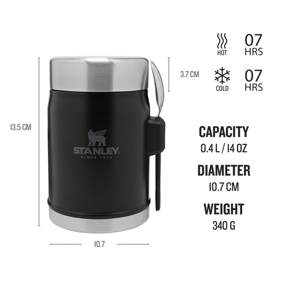 Stanley Classic Legendary Food Jar 0.4L With Spork - Keeps Cold For 7 Hours - BPA-Free Stainless Steel Soup Flask - Leakproof - Dishwasher Safe - Rose Quartz