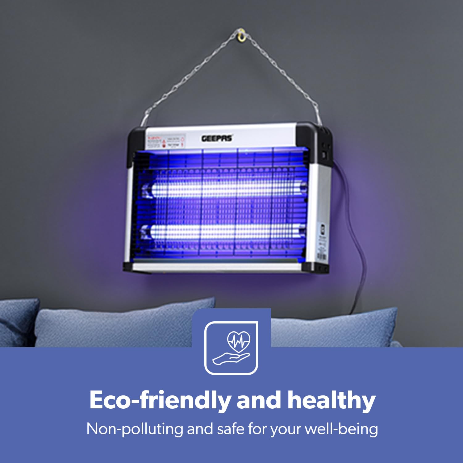 Geepas Electric Fly Killer & Bug Zapper | Powerful UV Light Indoor Insect Trap for Flies, Mosquitoes, Wasps | 50M² Coverage | Odourless & Low Noise | Plug-in Eco-Friendly Pest Control 20W