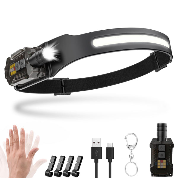 Head Torch Rechargeable,2000 Lumens Super Bright 230° Wide Beam Adjustable Focus Headtorch With Motion Sensor,9 Modes With UV Light,Detachable Magnetic Lightweight Headlamp For Running,Camping,Hiking