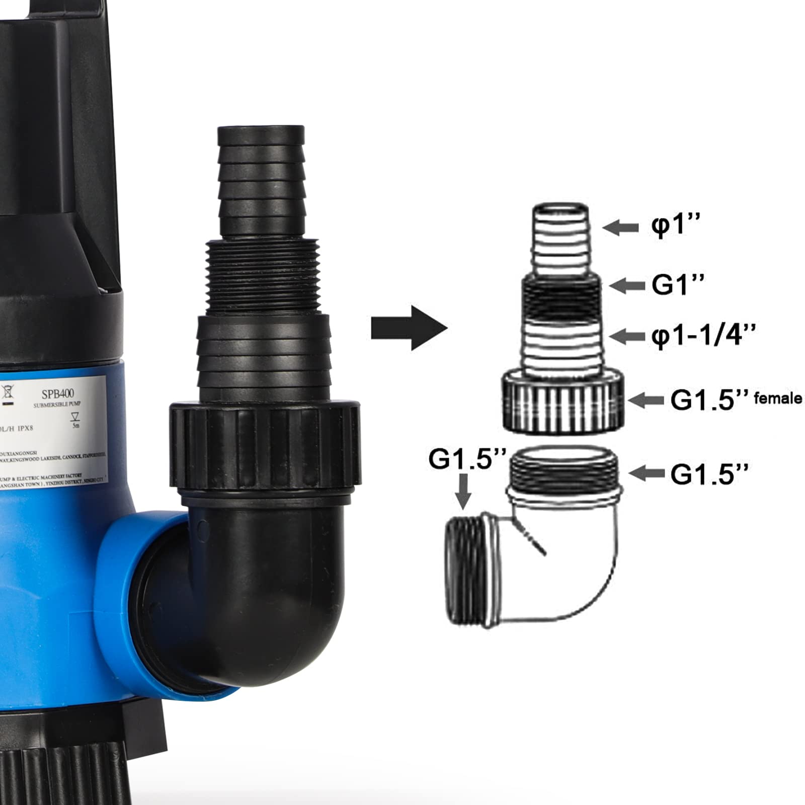 400W 7500L/H Submersible Water Pump with Hose, Water Pump to Empty Hot Tube with 10M Hose, Float Switch for Clean Dirty Water Garden Pond Pool Flooded Cellars