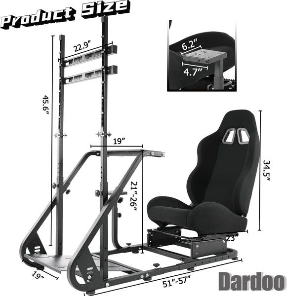 Dardoo Professional Sim Racing Cockpit - Adjustable, Compatible with Logitech/Thrustmaster - Includes Seat and Monitor Stand (Not including all electronic devices)