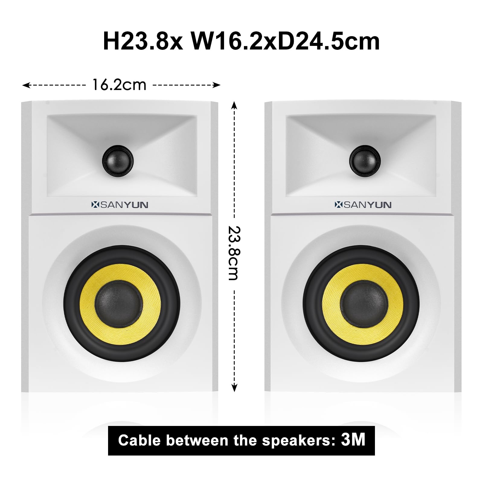 Sanyun SW203 4.0 Computer Speakers - 60W 4-Way DSP Control 3D Immersive Sound - 3" Carbon Fiber Woofer & 20mm Silk Dome Tweeter - 24bit DAC USB/Bluetooth 5.4/AUX - Studio-Grade Audio (Pair, Black)