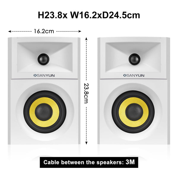 Sanyun SW203 4.0 Computer Speakers - 60W 4-Way DSP Control 3D Immersive Sound - 3" Carbon Fiber Woofer & 20mm Silk Dome Tweeter - 24bit DAC USB/Bluetooth 5.4/AUX - Studio-Grade Audio (Pair, Black)