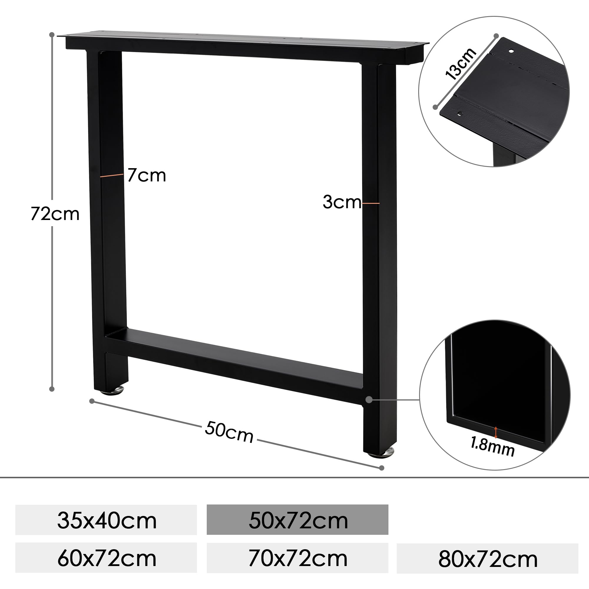 INMOZATA Table Legs, Set of 2 Heavy Duty Industrial T-shaped DIY Furniture Legs Metal with Widened Mounting Plate for Desk Dining Table Coffee Table Breakfast Bench, W60 X H72cm