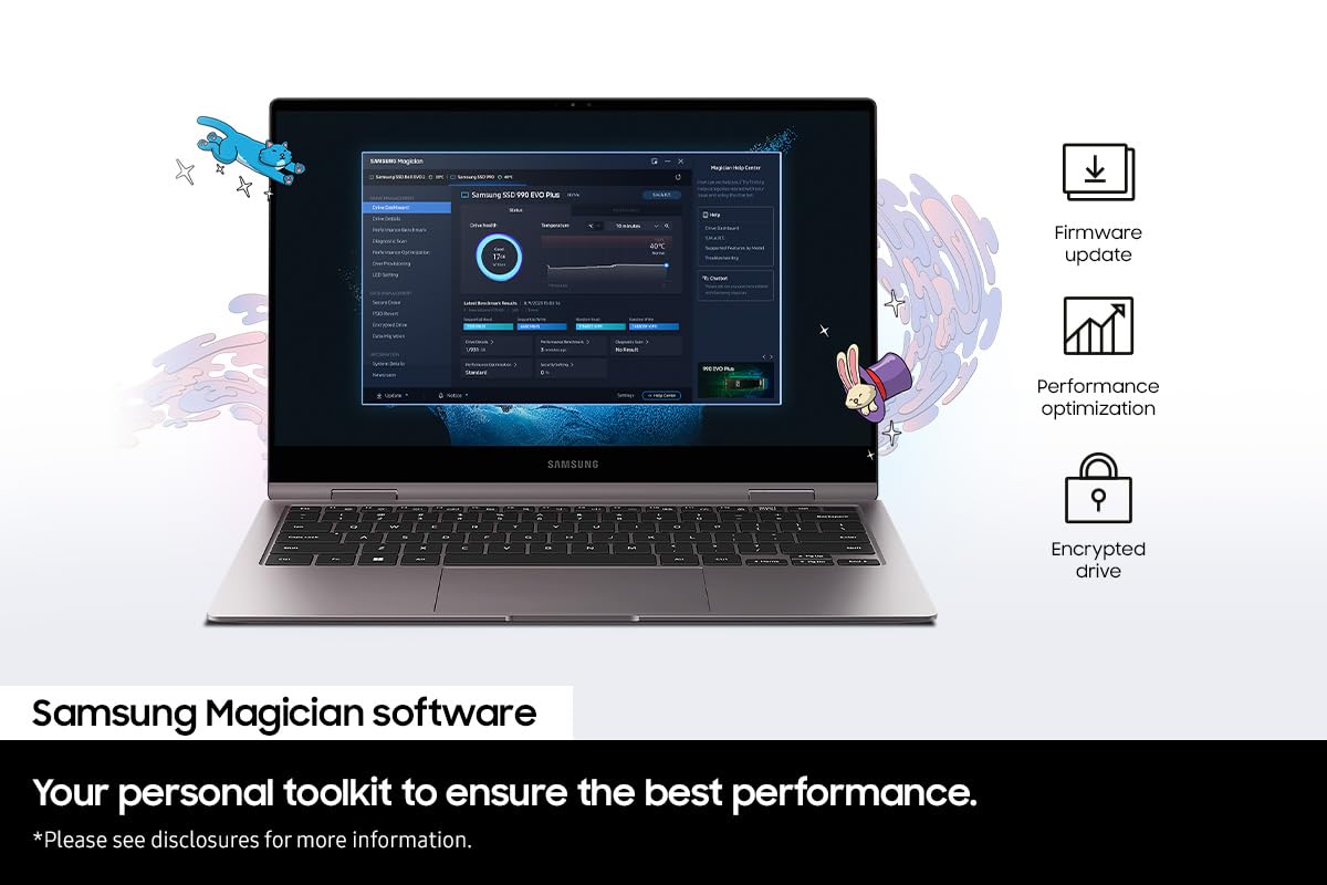 Samsung 990 EVO Plus, 2TB, PCIe 4.0 x4 / 5.0 x2, NVMe2.0 (up to 7250 MB/s), NVMe M.2 (2280), Internal Solid State Drive (SSD), MZ-V9S2T0BW