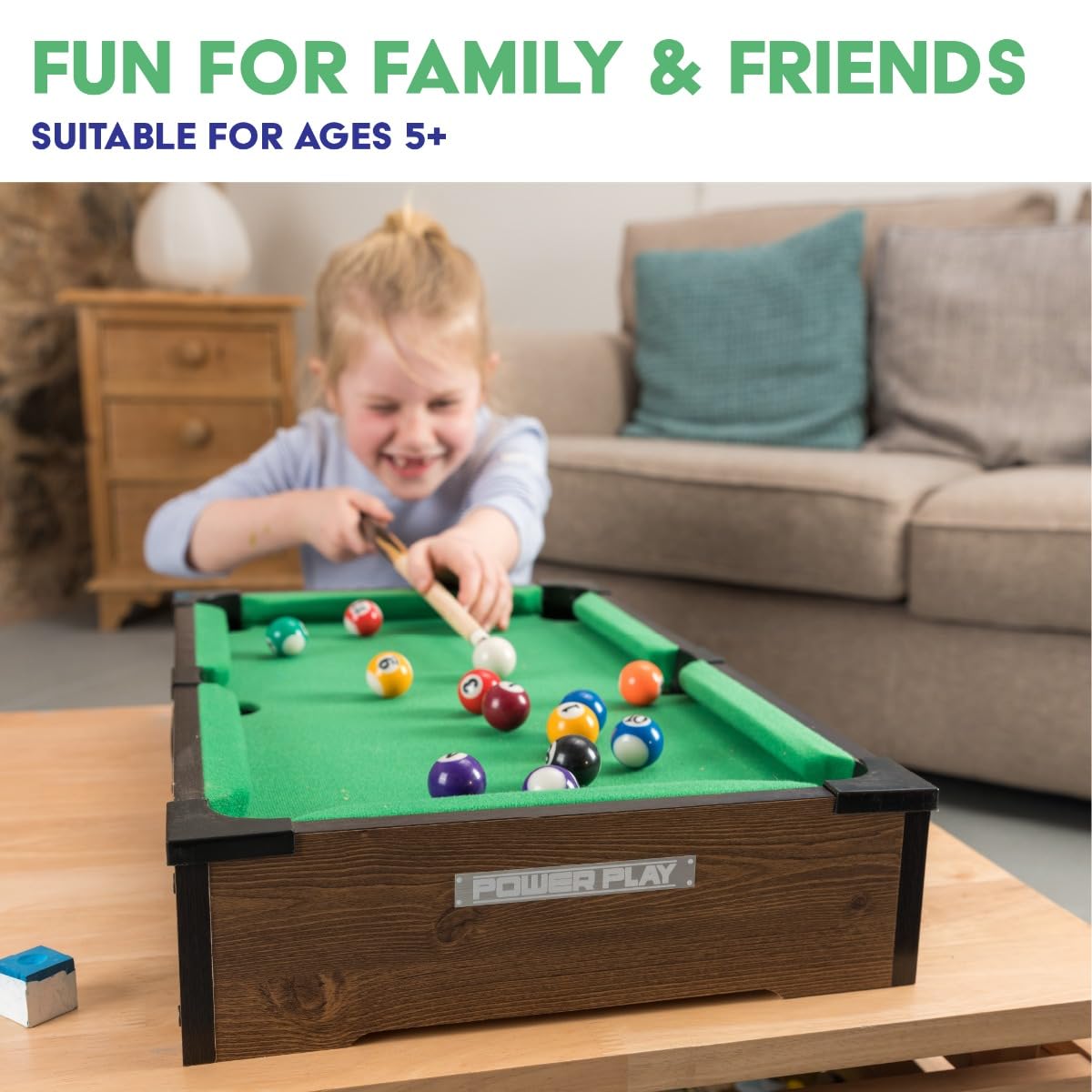 Power Play | Pool Table Game, Portable Wooden Classic Games Table, Indoor Outdoor Game for Kids and Adults, Brown 25inch