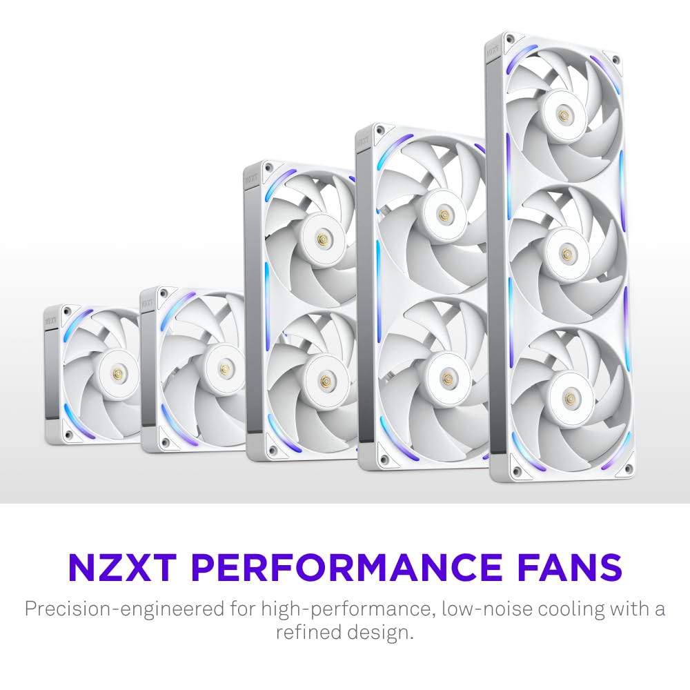 NZXT F420 RGB Core - 420mm Single-Frame Fan Unit with 3 x 140mm RGB Fans - Speed & Lighting Control - High Static Pressure & Airflow - Fluid Dynamic Bearings - 8 aRGB LEDs Per Fan - White