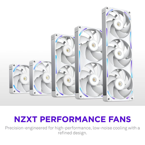 NZXT F420 RGB Core - 420mm Single-Frame Fan Unit with 3 x 140mm RGB Fans - Speed & Lighting Control - High Static Pressure & Airflow - Fluid Dynamic Bearings - 8 aRGB LEDs Per Fan - White