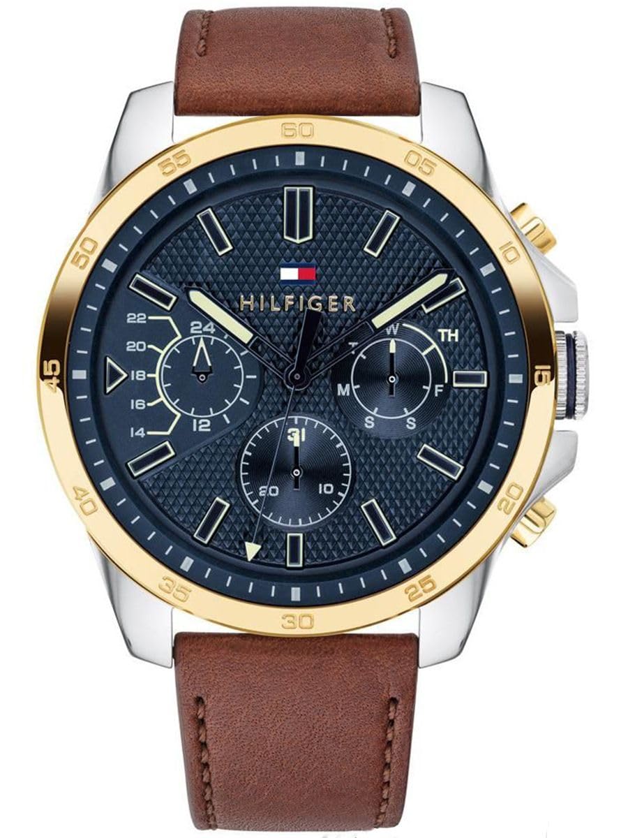 Tommy Hilfiger Analogue Multifunction Quartz Watch for Men with Silicone, Stainless Steel or Leather Bracelet, Day & Date Sub-Dials, 5ATM Water Resistant