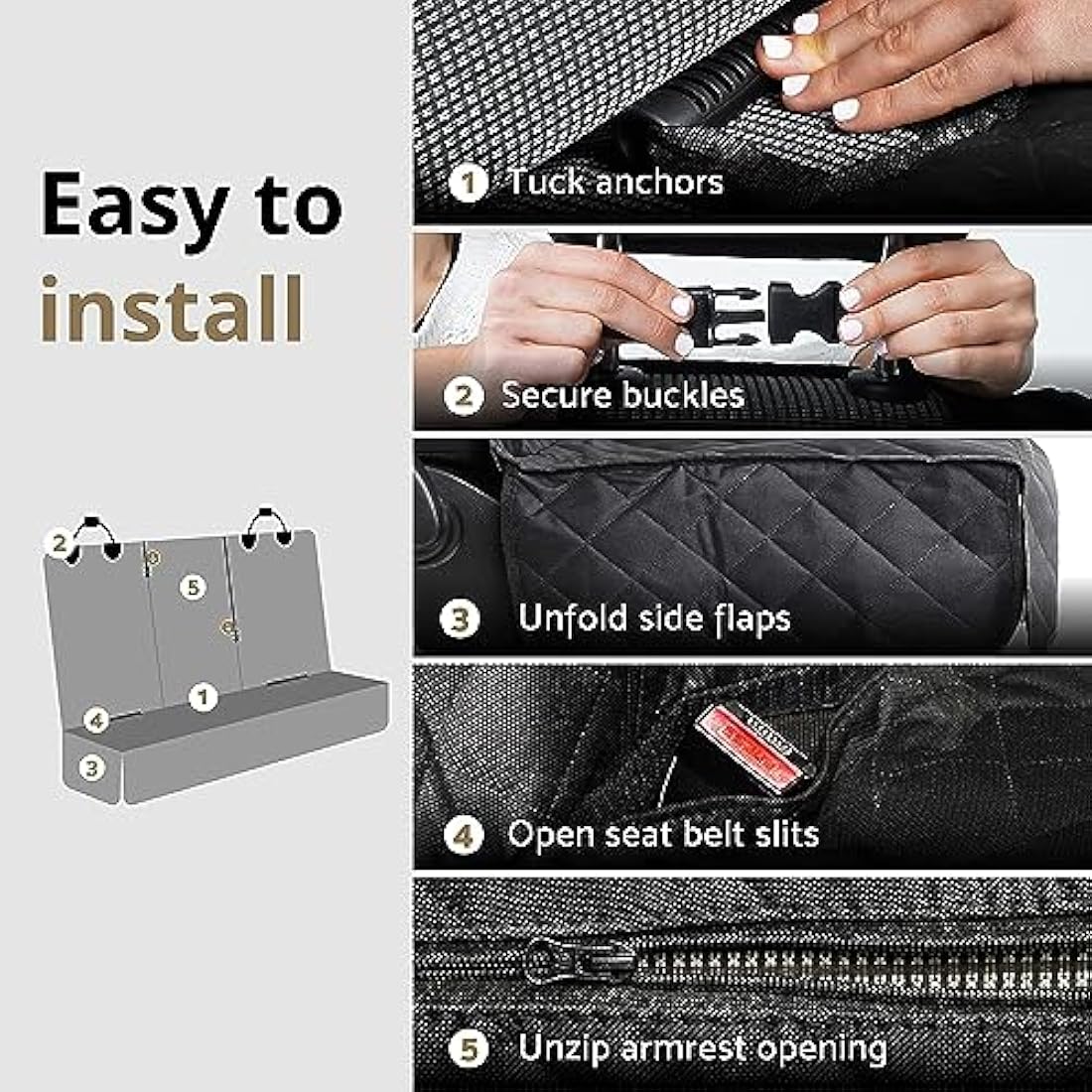 AMZPET Dog Car Seat Cover (Universal: 133cm) - Waterproof, Non-slip & Scratch-Proof - Not Isofix Compatible