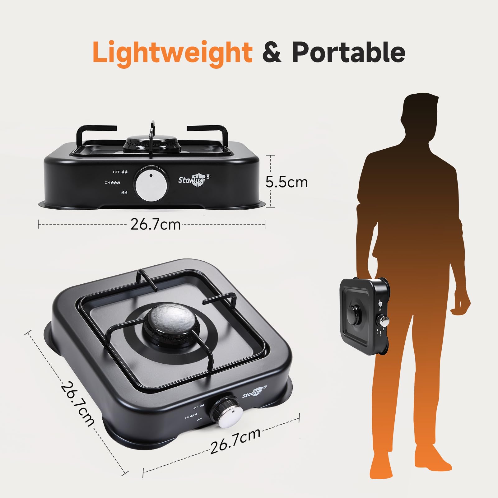 Warmiehomy Camping Gas Stove, Single Burner Portable Gas Stove, 2200W Gas Hob Cooker with Lid, Propane Camp Stoves for Camping, Garden, Travel, Outdoor Cooking