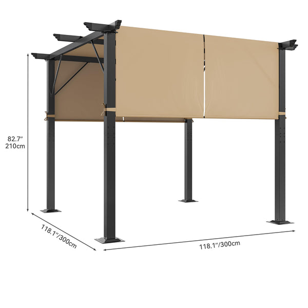 Metal Pergola with Retractable Roof, Outdoor Pergola Includes Water-Resistant and SPF 15 PU Coated Canopy, Sun Shade for Barbecue Events, Garden Parties, and Lawn in Dark grey 3x3Meter