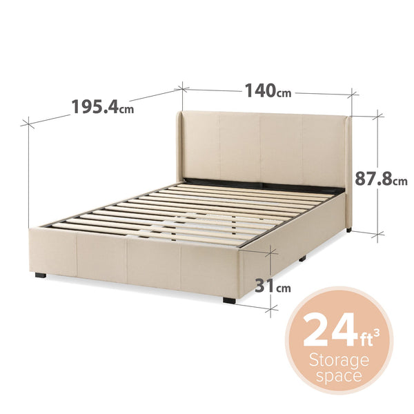 Zinus Maddon Double Bed frame - Bed 135x190 cm - 31 cm Height with Underbed Storage - Upholstered Platform Bed frame - Black