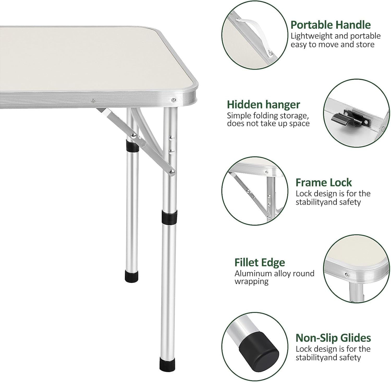 Youyijia 2FT Camping Table Folding Picnic Table Adjustable Height Multipurpose Party Dining small camping Table Lightweight with Carry Handle for Catering Buffet and Garden