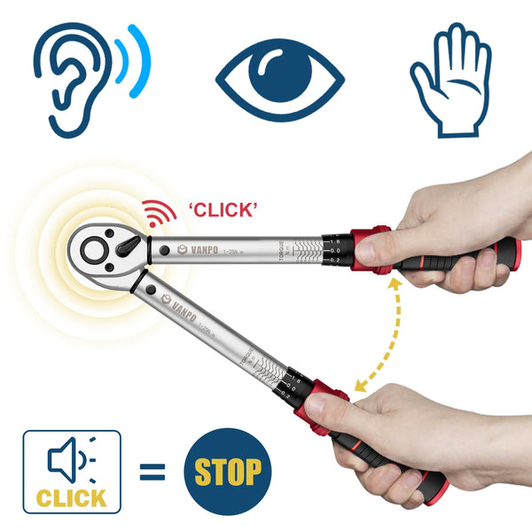 VANPO Torque Wrench 3/8” Drive, 5-60 NM, ±3% Accuracy, 72 Tooth Click Torque Wrench Set with 3/8 to 1/4 Adapter, 125 mm Extension Bar for Bike and Motorcycle, Car Spark