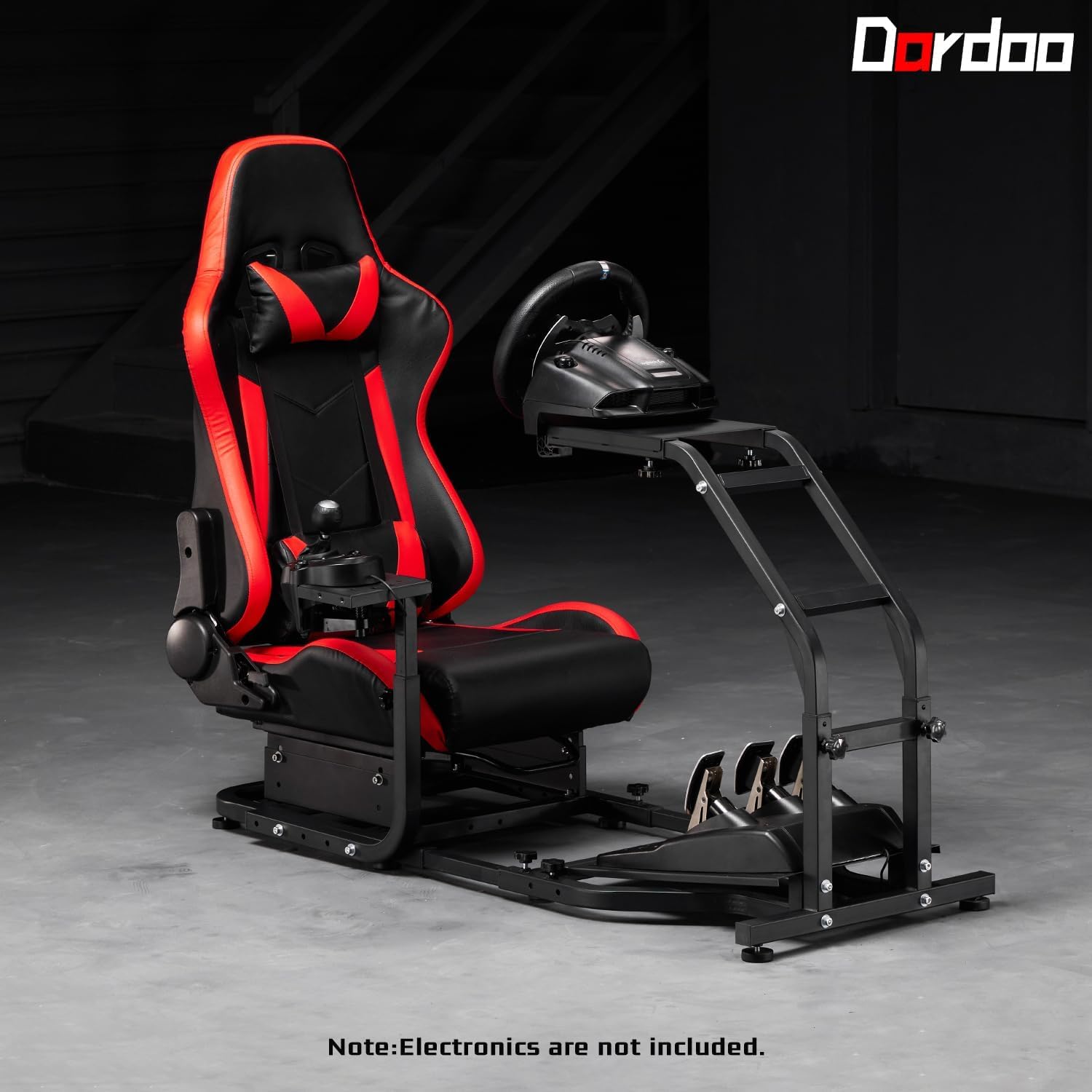 Dardoo Adjustable Gaming Racing Simulator Cockpit with Red Seat Fits for Logitech G29 G920 G923,Thrustmaster T300,Steering Wheel Stand, Not Including Steering Wheel, Pedal and Handbrake
